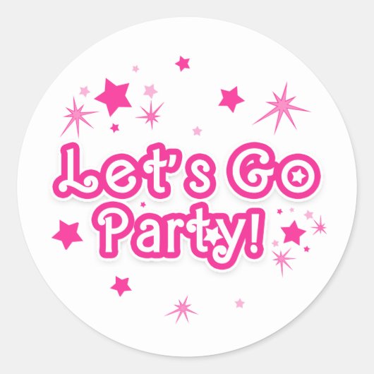 Roze & Witte Sparkle Stars Laten we gaan feestje v Ronde Sticker (Voorkant)
