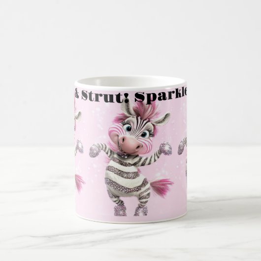 Roze Witte Sparkle & Strut Zebra Koffiemok (Center)