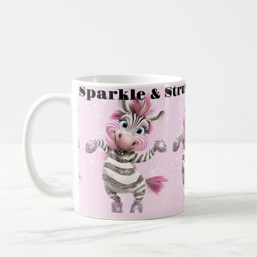 Roze Witte Sparkle & Strut Zebra Koffiemok (Links)