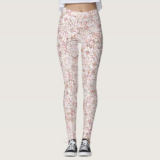 Roze witte spoelvormig ontwerp leggings (Voorkant)