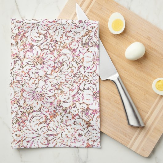 Roze witte  spoelvormig ontwerp theedoek (Quarter Fold)