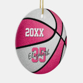 roze witte sportbeugel memento basketbal keramisch ornament (Rechts)