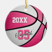 roze witte sportbeugel memento basketbal keramisch ornament (Voorkant)