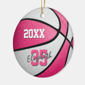 roze witte sportbeugel memento basketbal keramisch ornament (Links)