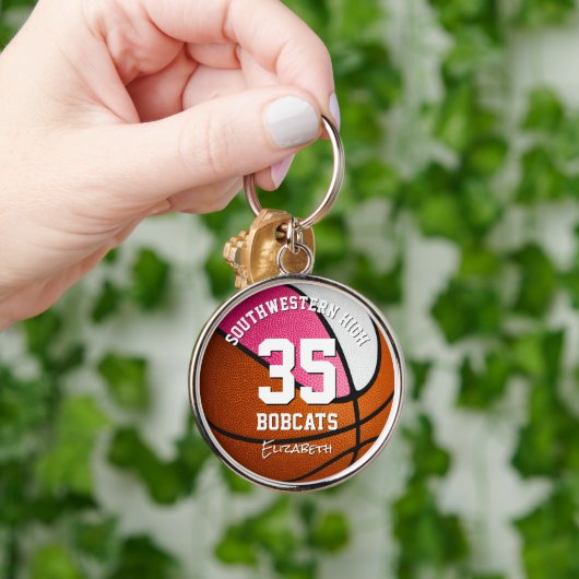 roze witte sportploeg noemt meiden basketbal sleutelhanger (Hand)
