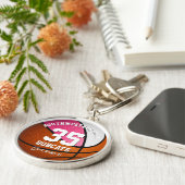 roze witte sportploeg noemt meiden basketbal sleutelhanger (Zijkant)