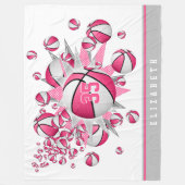 roze witte sportzaal meisjes basketbal fleece deken (Voorkant)
