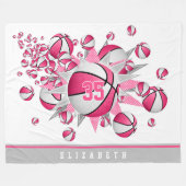 roze witte sportzaal meisjes basketbal fleece deken (Voorkant (Horizontaal))