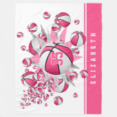 roze witte sportzaal meisjes basketbal fleece deken (Voorkant)