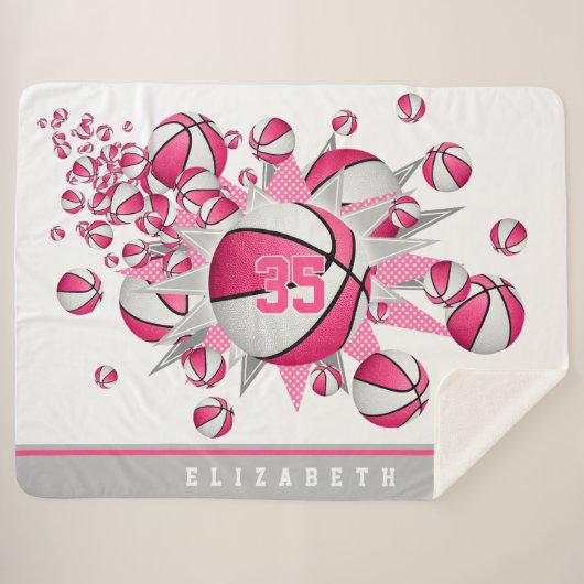 roze witte sportzaal meisjes basketbal sherpa deken (Voorkant (horizontaal))