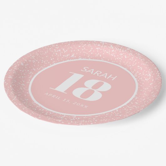 Roze witte stardust Glitter 18e verjaardag Papieren Bordje (Gekanteld)