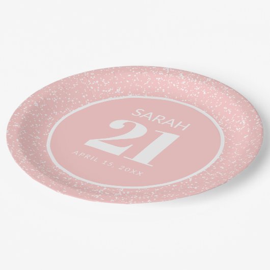 Roze witte stardust Glitter 21st Birthday Party Papieren Bordje (Gekanteld)