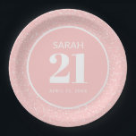 Roze witte stardust Glitter 21st Birthday Party Papieren Bordje<br><div class="desc">Roze met wit zetstofglitter bord van het 21ste verjaardagsfeestje van vrouwen,  gepersonaliseerd met een naam,  leeftijd en feestdatum. Al tekst is aanpasbaar zodat kan dit papieren bord voor elke leeftijd worden ontworpen.</div>
