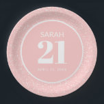Roze witte stardust Glitter 21st Birthday Party Papieren Bordje<br><div class="desc">Roze met wit zetstofglitter bord van het 21ste verjaardagsfeestje van vrouwen,  gepersonaliseerd met een naam,  leeftijd en feestdatum. Al tekst is aanpasbaar zodat kan dit papieren bord voor elke leeftijd worden ontworpen.</div>