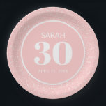 Roze witte stardust Glitter 30th Birthday Party Papieren Bordje<br><div class="desc">Roze met wit zetstofglitter bord van het 30ste verjaardagsfeestje van vrouwen,  gepersonaliseerd met een naam,  leeftijd en feestdatum. Al tekst is aanpasbaar zodat kan dit papieren bord voor elke leeftijd worden ontworpen.</div>