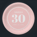 Roze witte stardust Glitter 30th Birthday Party Papieren Bordje<br><div class="desc">Roze met wit zetstofglitter bord van het 30ste verjaardagsfeestje van vrouwen,  gepersonaliseerd met een naam,  leeftijd en feestdatum. Al tekst is aanpasbaar zodat kan dit papieren bord voor elke leeftijd worden ontworpen.</div>