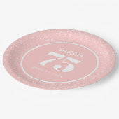 Roze witte stardust Glitter 75th Birthday Party Papieren Bordje (Gekanteld)
