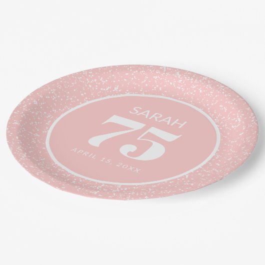 Roze witte stardust Glitter 75th Birthday Party Papieren Bordje (Gekanteld)