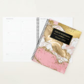 Roze & Witte Steen en Gouden Glitter Agate Monogra Planner (Display)