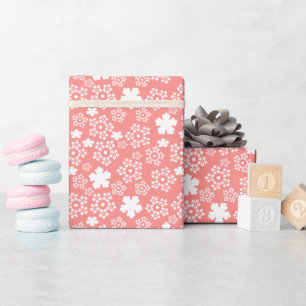 Roze & Witte Ster & Snowflake Patroon Cadeaupapier