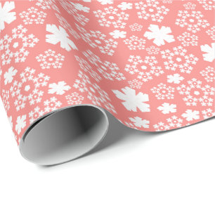 Roze & Witte Ster & Snowflake Patroon Cadeaupapier