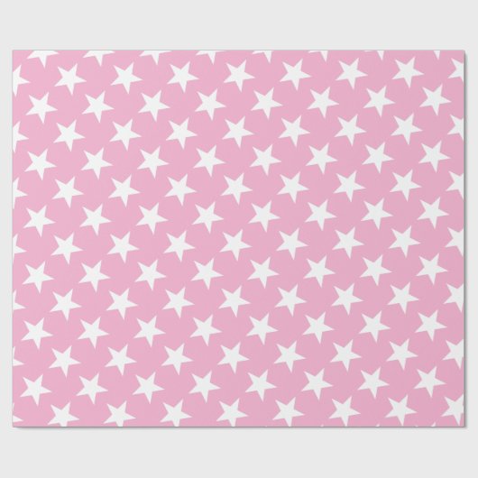 Roze Witte Sterren Patroon Gift Schattig Elegant M Cadeaupapier (Vlak)