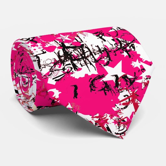 Roze & Witte Sterren - Scenester Stropdassen (Opgerold)