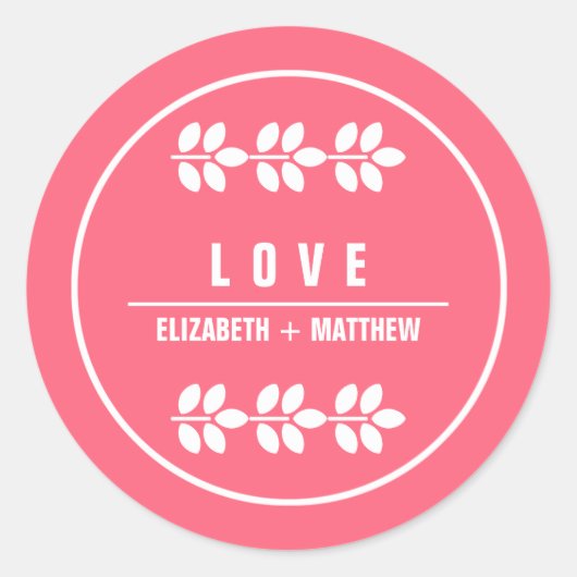 Roze | Witte Stickers voor het huwelijk (Voorkant)