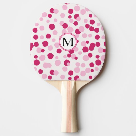 Roze witte Stippen Aangepaste monogram Pingpongped Tafeltennisbatje (Voorkant)