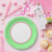 Roze Witte Stippen Mintgroen Papieren Bordje (Feest)