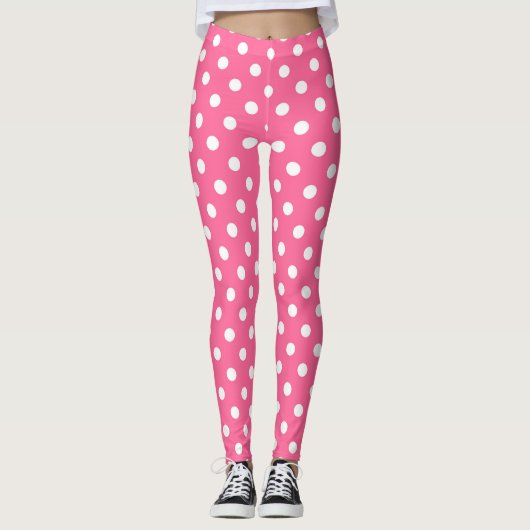 Roze witte stippen ontwerp leggings (Voorkant)