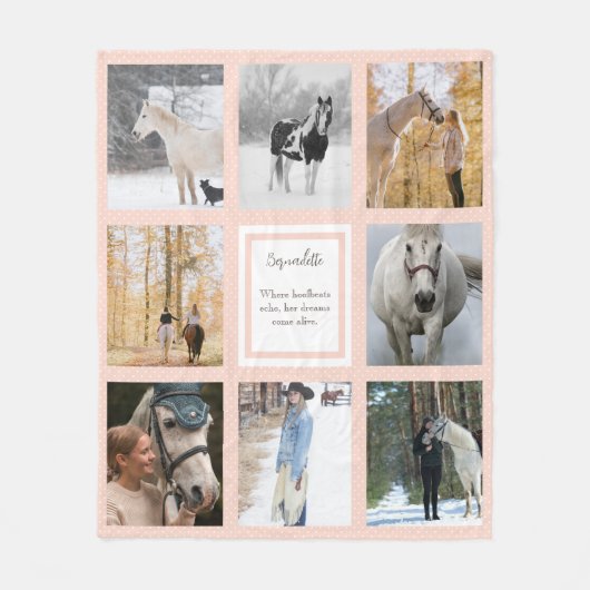 Roze witte Stippen Paardenfoto's Paardenboomgaard Fleece Deken (Voorkant)