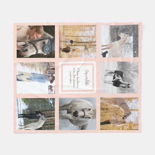 Roze witte Stippen Paardenfoto's Paardenboomgaard Fleece Deken (Voorkant (Horizontaal))
