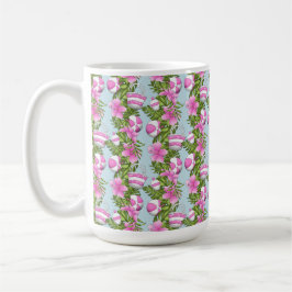 ROZE & WITTE STRAND PARAPLU BALLEN TASSEN BLOEMEN KOFFIEMOK