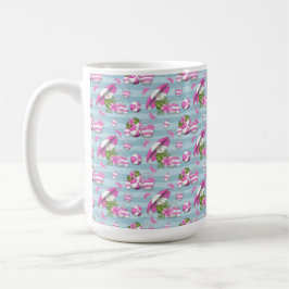 ROZE & WITTE STRANDPARAPLU BALLEN TASSEN BLOEMEN KOFFIEMOK