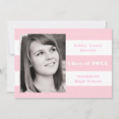 Roze & Witte Streep - Afstudeeraankondiging Kaart (Voorkant)