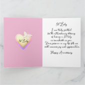 Roze & Witte Streep Bloemen 1st Lady Jubileum Kaart (Binnen)