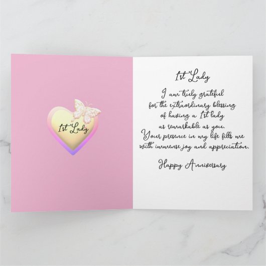 Roze & Witte Streep Bloemen 1st Lady Jubileum Kaart (Binnen)