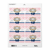 Roze witte streep Damask Navy Blu Party Wine Label (Full Sheet)
