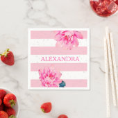 Roze witte streep Floral Chic Silver Servet (Insitu)