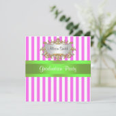 Roze Witte Streep Lime Lint Afstudeer Uitnodiging (Staand voorkant)