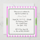 Roze Witte Streep Lime Lint Afstudeer Uitnodiging (Achterkant)