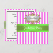 Roze witte streep Limoen lint Afstuderen uitnodige Kaart (Voorkant / Achterkant)