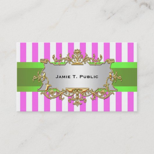 Roze witte streep, Limoen lint, goud ingelijst lab Visitekaartje (Voorkant)