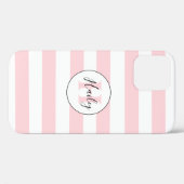 Roze & witte streep monogram iPhone case (Achterkant (horizontaal))