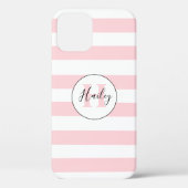 Roze & witte streep monogram iPhone case (Achterkant)