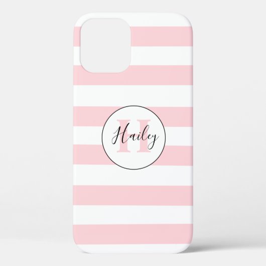 Roze & witte streep monogram iPhone case (Achterkant)