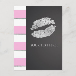 Roze & Witte Streep Nep Zilver Glans Lippen Evenem Briefkaart