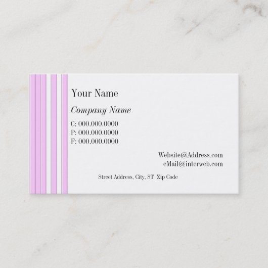Roze witte strepen Aangepaste Visitekaartjes (Voorkant)