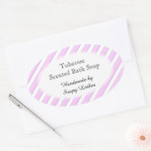 Roze Witte Strepen Aangepaste Zeep- of Receptstick Ovale Sticker (Envelop)